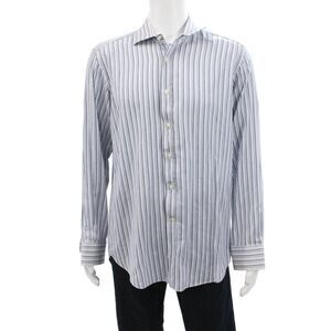 Etro Milano Mens Collared Striped Long Sleeve Button Down Shirt Blue Size 42